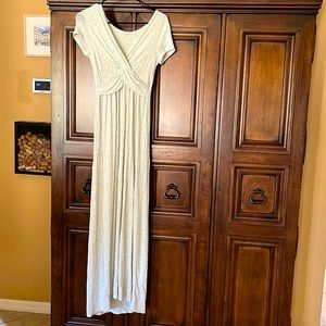 Pink Blush Beige Draped Maternity / Nursing Maxi Dress